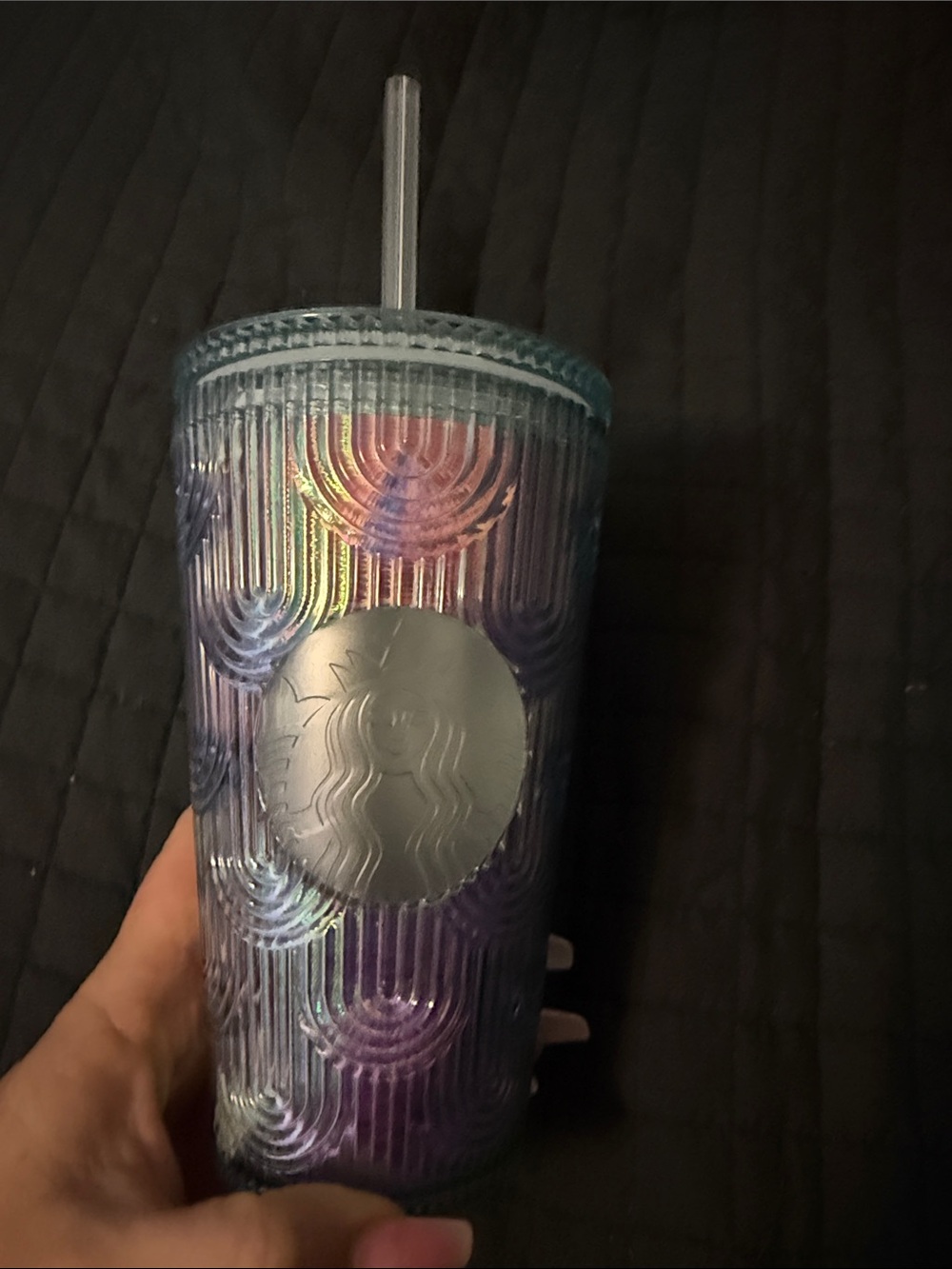 Starbucks 16oz Iridescent Ribbed Tumbler - Blue Purple Holographic